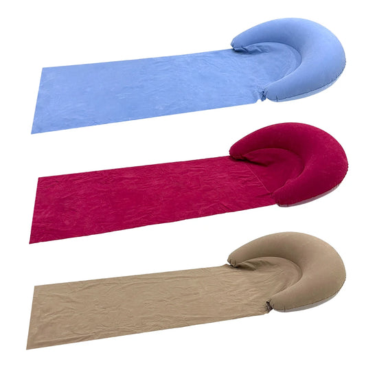 1 Stück Aufblasbare Strandmatte mit Kissen, beflocktes PVC, aufblasbare Outdoor-Schlafmatte, tragbare Matratze für Wandern und Camping