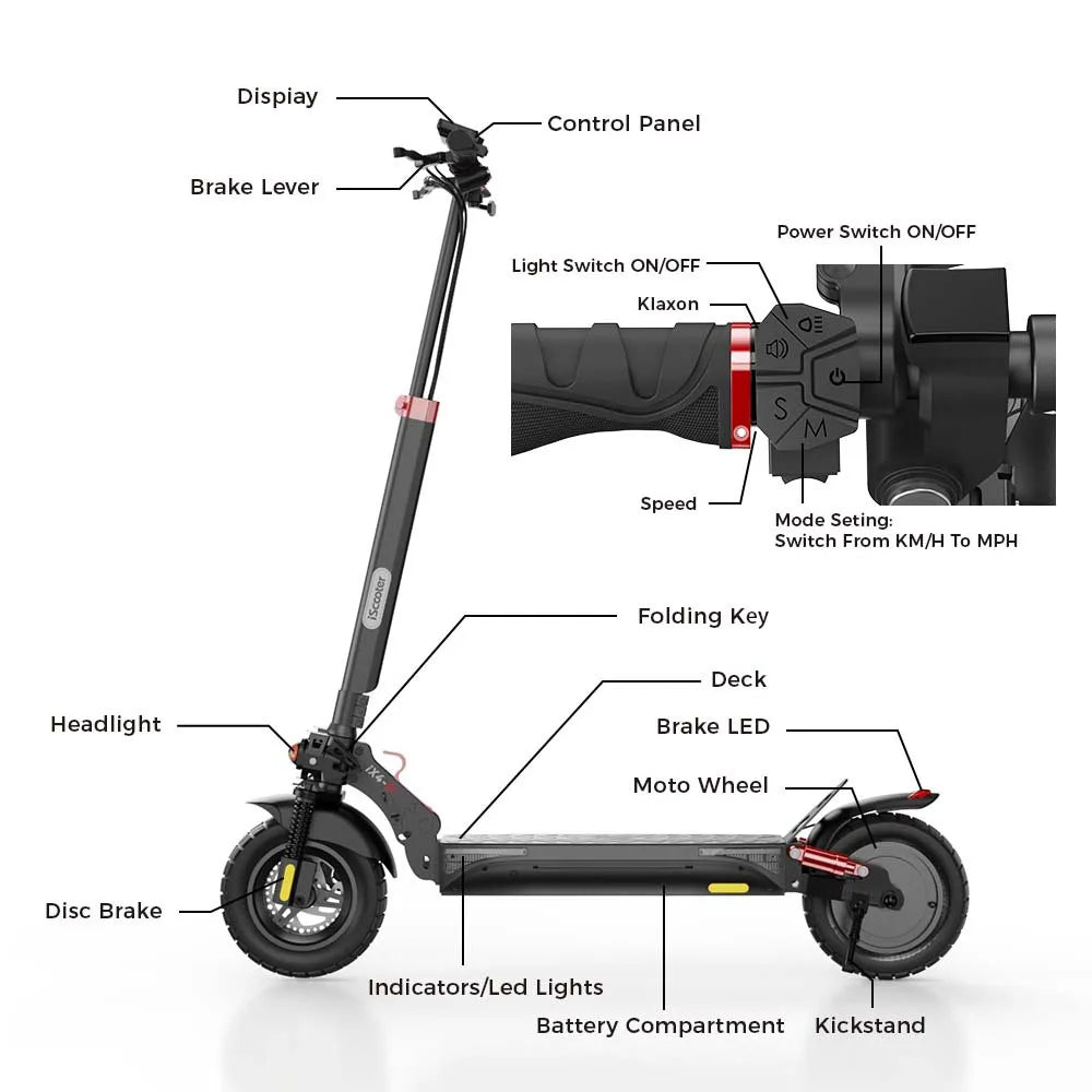 iScooter Luxus Elektroroller e- Scooter, 45 km/h, 40km Reichweite und 36-monatiger Gewährleistung