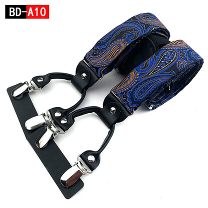 Designer Hosenträger Herren Paisley 6 Clips Elastisch Verstellbar 3,5 cm Y-Form Hochzeit Business