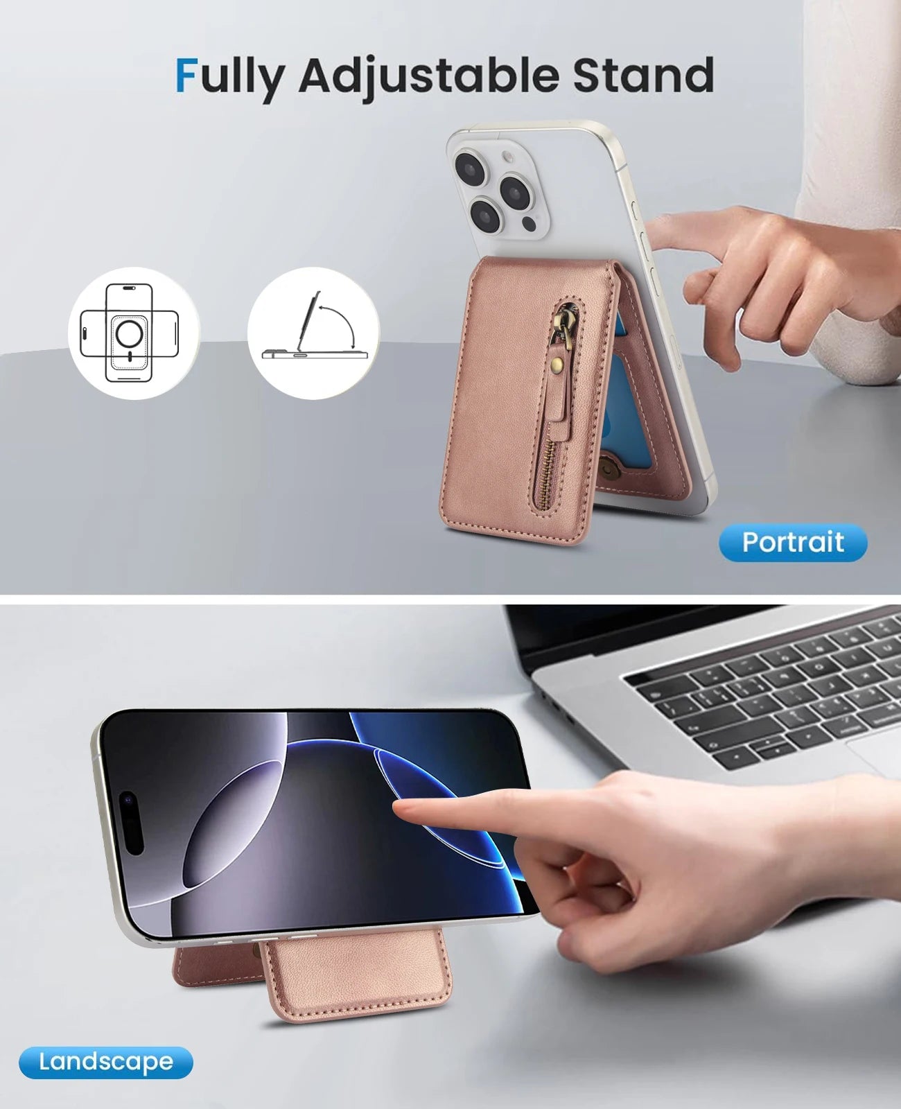 Magnetische Geldbörse Hülle mit Kartenhalter & Reißverschluss – kompatibel mit iPhone 16 Pro Max / 15 / 14 / 13 / 12 (MagSafe)