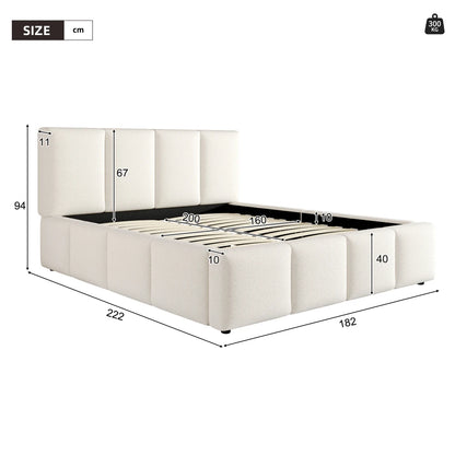 Polsterbett Bouclé Beige Doppelbett 160/180x200 cm Kopfteil Gittermuster Stauraum