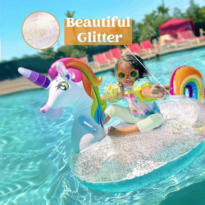 Einhorn Pool Schwimmreifen für Kinder, Aufblasbarer Schwimmring mit Griff – Poolring für Sommer
