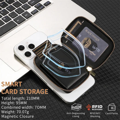 Magnetische Leder Geldbörse-Hülle mit Kartenhalter & Reißverschluss – Handyhülle mit Standfunktion für iPhone 16 / 15 / 14 / 13 / 12 / 11 Pro Max (MagSafe)