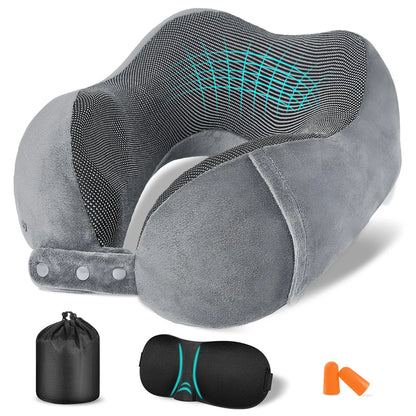 Reisekissen Set Memory Foam – Nackenkissen mit Schlafmaske Ohrstöpseln & Tragetasche Flug Reise