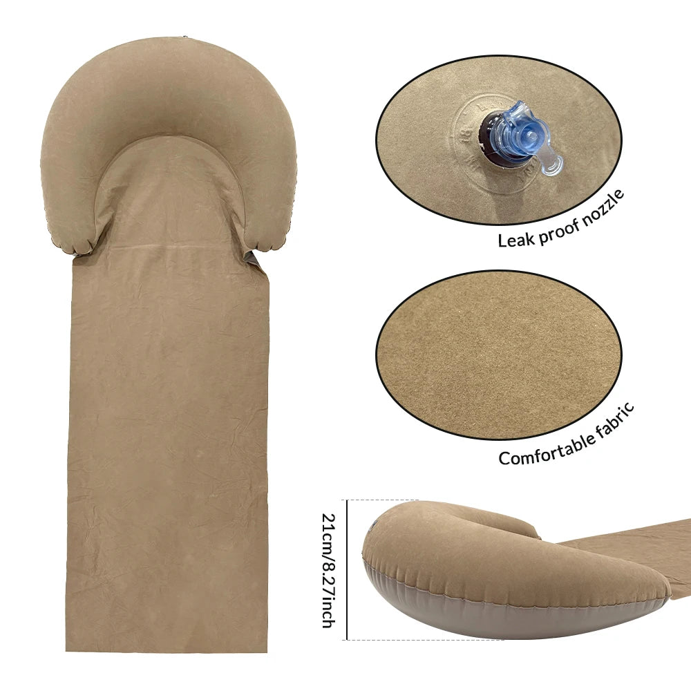 1 Stück Aufblasbare Strandmatte mit Kissen, beflocktes PVC, aufblasbare Outdoor-Schlafmatte, tragbare Matratze für Wandern und Camping