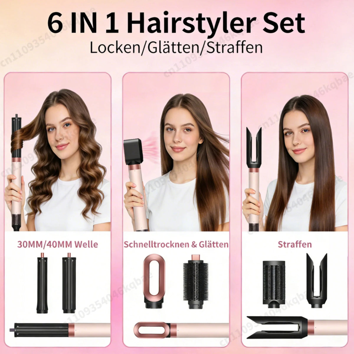 6in1 Haarstyler 1300W Ionen Air Styler Locken Föhn Bürste