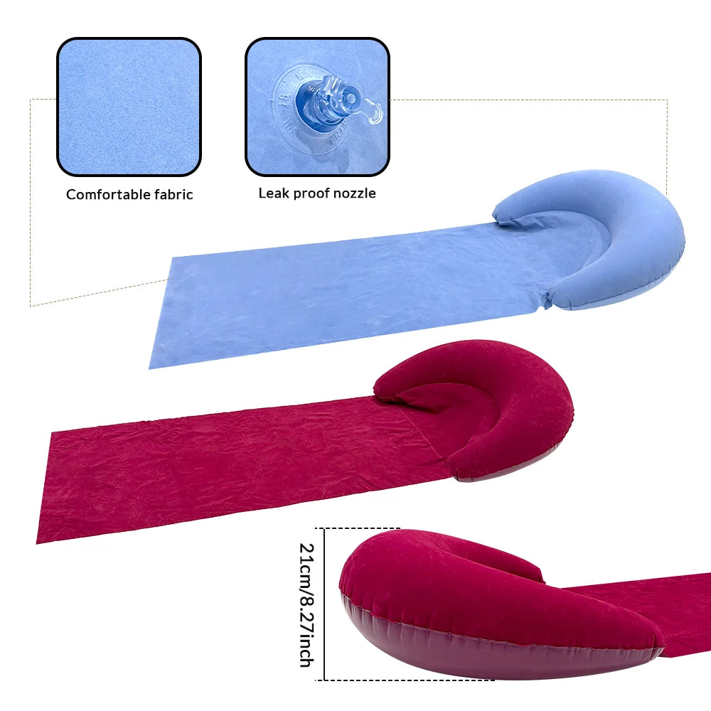 1 Stück Aufblasbare Strandmatte mit Kissen, beflocktes PVC, aufblasbare Outdoor-Schlafmatte, tragbare Matratze für Wandern und Camping