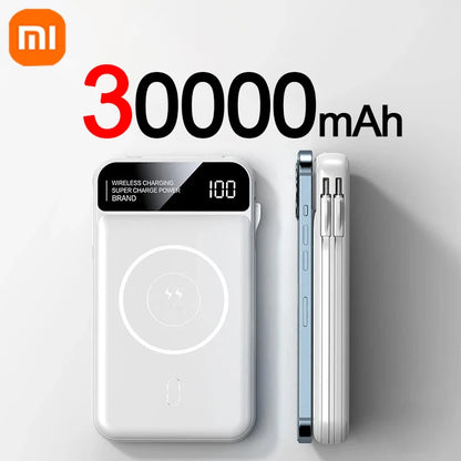 Powerbank 50000 mAh mit Magnetischer & Kabelloser Aufladung + Integrierte Kabel