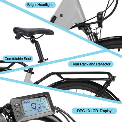 eCitybike 28 Zoll E-Bike mit 250W, 100–120 km Reichweite, 43V 10,4Ah Akku, Shimano 8-Gang, LCD-Display, City Pedelec Herren & Damen