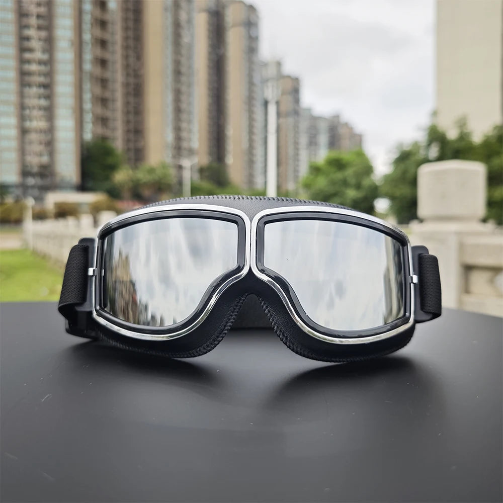 Retro Motorradbrille Vintage Schutzbrille Herren Damen Outdoor Fahrrad Brille