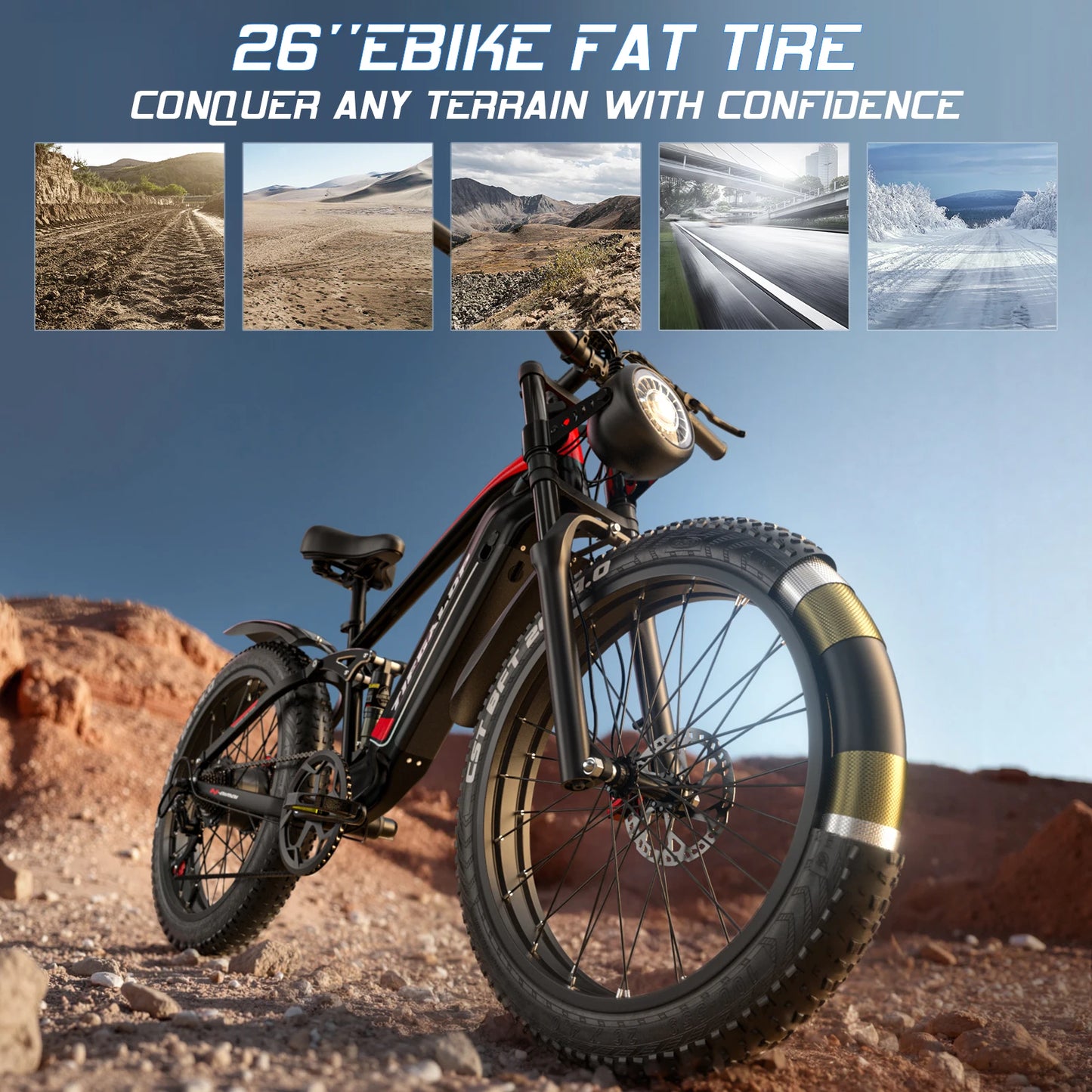 Sportliches 26-Zoll E-Mountainbike| 1000W Motor, 48V 22Ah Akku und hoher Reichweite – mit 36-monatiger Gewährleistung