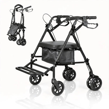 2-in-1 Rollator Rollstuhl Senioren Faltbar mit Sitz Fußstützen bis 136 kg