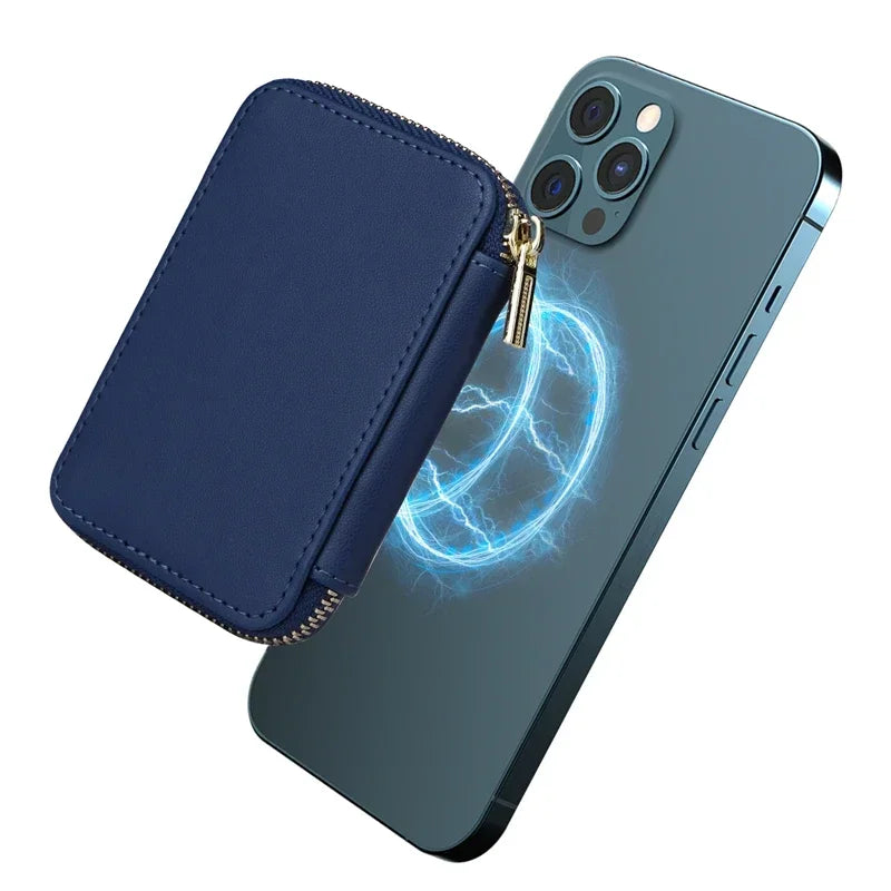 Magnetische Leder Geldbörse-Hülle mit Kartenhalter & Reißverschluss – Handyhülle mit Standfunktion für iPhone 16 / 15 / 14 / 13 / 12 / 11 Pro Max (MagSafe)