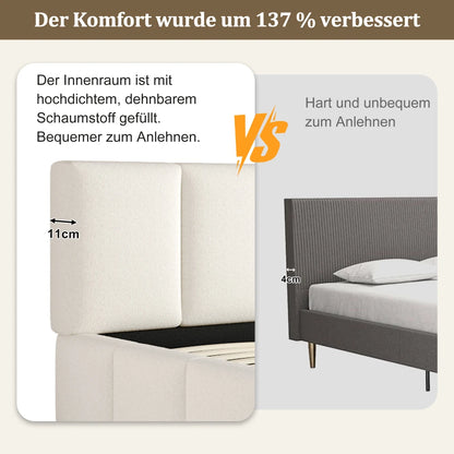 Polsterbett Bouclé Beige Doppelbett 160/180x200 cm Kopfteil Gittermuster Stauraum