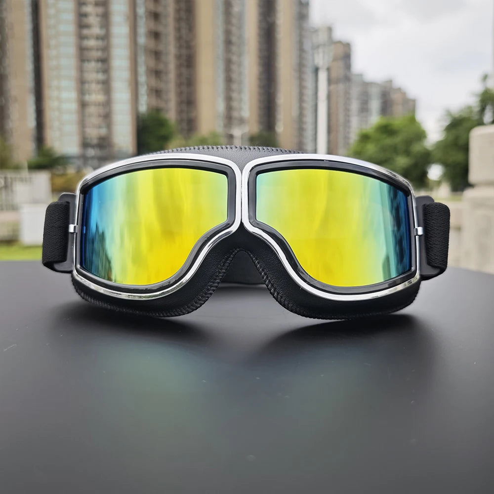 Retro Motorradbrille Vintage Schutzbrille Herren Damen Outdoor Fahrrad Brille