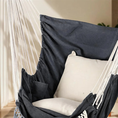 Hängesessel mit Fußstütze & 2 Kissen – Boho Hängestuhl bis 227 kg Garten Balkon Indoor Outdoor