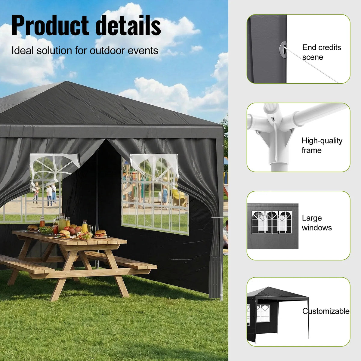 Pavillon 3x4 m Wasserdicht Partyzelt mit 4 Seitenwänden UV-Schutz