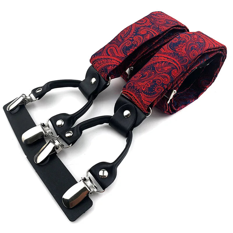 Designer Hosenträger Herren Paisley 6 Clips Elastisch Verstellbar 3,5 cm Y-Form Hochzeit Business