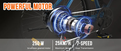 26-Zoll Elektrofahrrad für Erwachsene 7-Gang E- Mountainbike mit 250W Motor