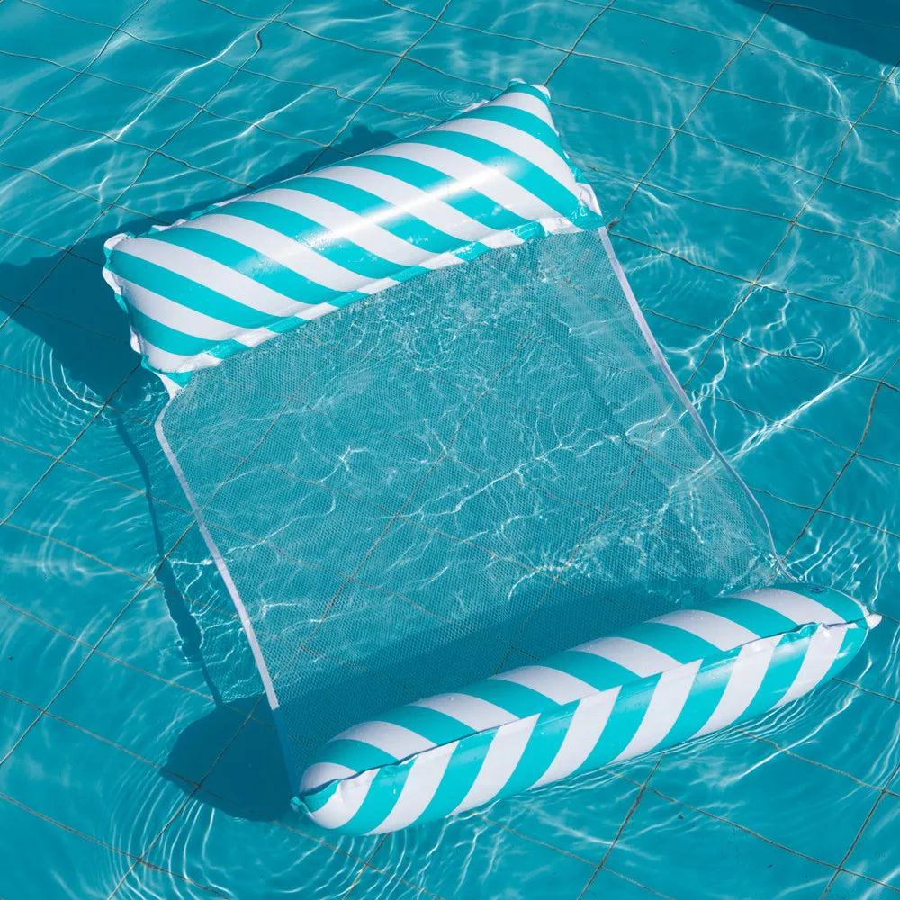 Faltbarer, gestreifter, aufblasbarer Loungesessel, geeignet für Schwimmbadpartys und schwimmende Strandbetten mit Netzrückenlehne