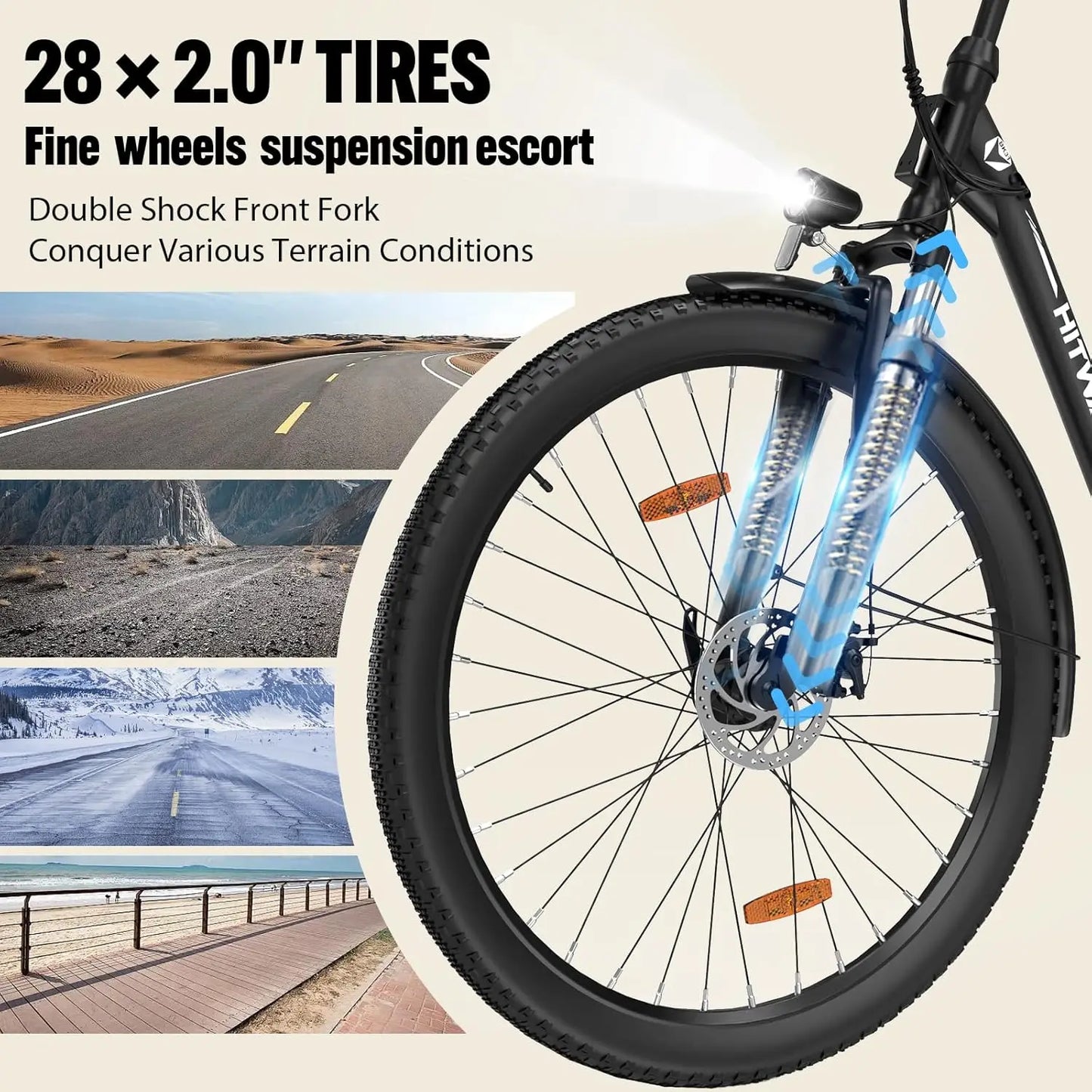 E-Bike 28 Zoll City- & Trekkingfahrrad 250W Motor, 36V 13Ah Akku (bis 90 km Reichweite) mit LCD-Display, 7-Gang Shimano & Stoßdämpfung