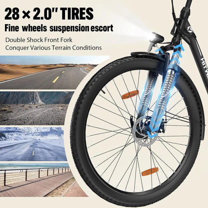 E-Bike 28 Zoll City- & Trekkingfahrrad 250W Motor, 36V 13Ah Akku (bis 90 km Reichweite) mit LCD-Display, 7-Gang Shimano & Stoßdämpfung