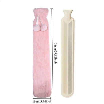 Extra lange Wärmflasche 76 x 11 cm (2000 ml)- Wärmflasche mit abnehmbarer Tasche in Rosa/Grau – Hand-, Fuß- & Taillenwärmer aus PVC