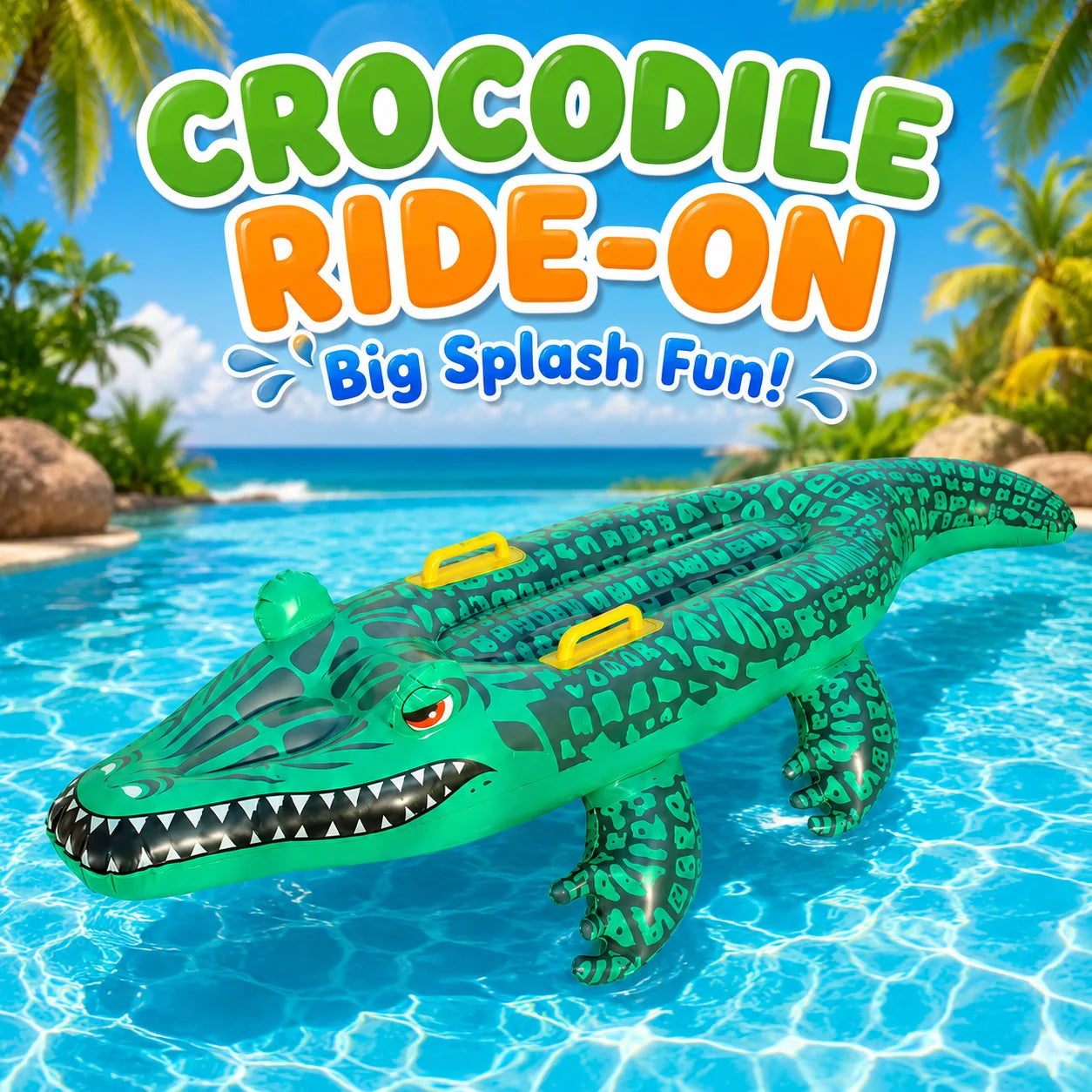 1 Stück aufblasbares Krokodil-Schwimmtier mit Griffen, Wasserspielzeug Alligator-Floß für Strand, Pool und Sommerspaß