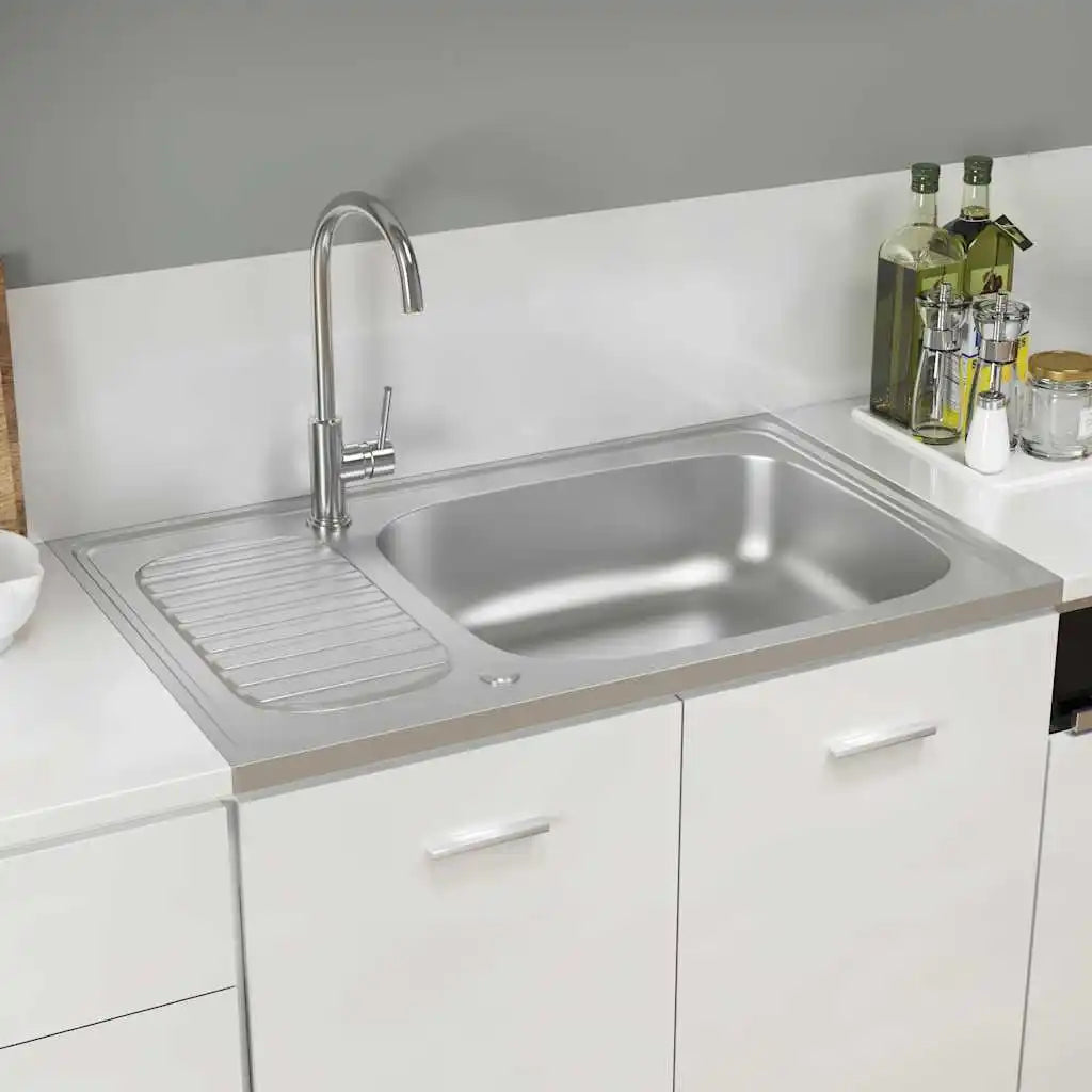 80x50 cm Edelstahl Küchenspüle Einbauspüle mit Abtropffläche Spülbecken Silber