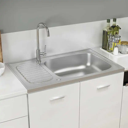 80x50 cm Edelstahl Küchenspüle Einbauspüle mit Abtropffläche Spülbecken Silber