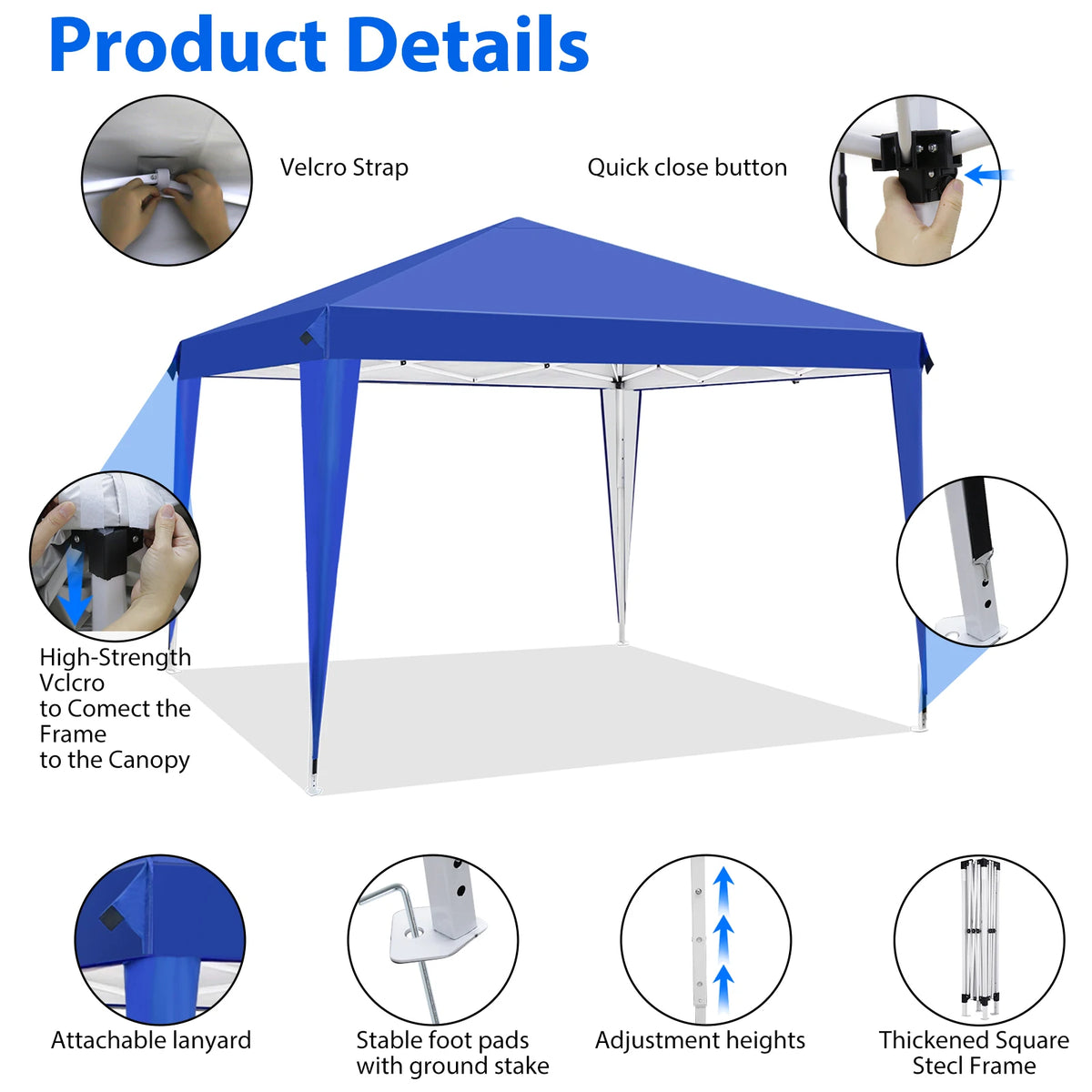 Pavillons 3x3m, wasserabweisend, stabil, Pop-Up-Faltpavillon, UV-Schutz, faltbares Partyzelt, Gartenpavillon für Camping