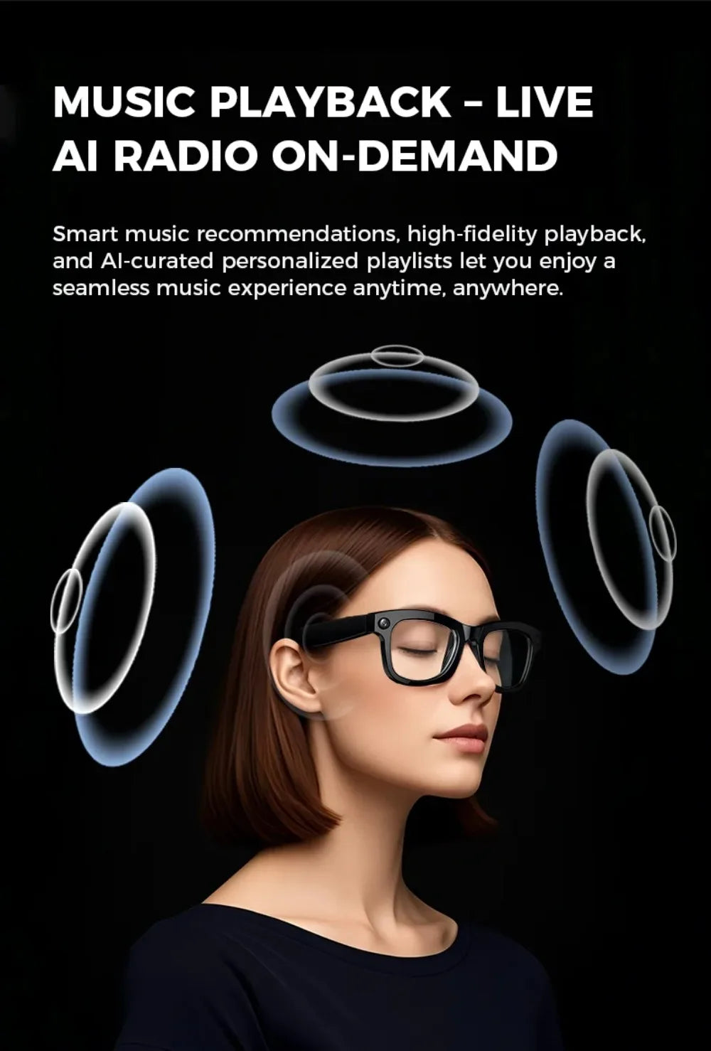 Intelligente Bluetooth-Brille mit Kamera & KI-Assistenz
