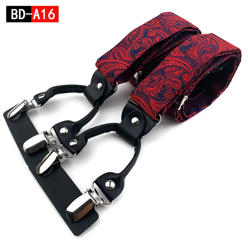 Designer Hosenträger Herren Paisley 6 Clips Elastisch Verstellbar 3,5 cm Y-Form Hochzeit Business