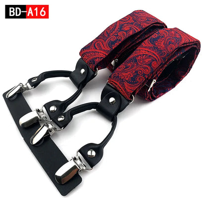 Designer Hosenträger Herren Paisley 6 Clips Elastisch Verstellbar 3,5 cm Y-Form Hochzeit Business