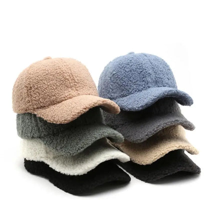 Baseball Cap warme Plüsch Kappe aus Kunstlammwolle | Verstellbare Mütze für Herbst & Frühling