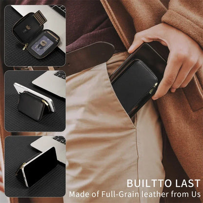 Magnetische Leder Geldbörse-Hülle mit Kartenhalter & Reißverschluss – Handyhülle mit Standfunktion für iPhone 16 / 15 / 14 / 13 / 12 / 11 Pro Max (MagSafe)