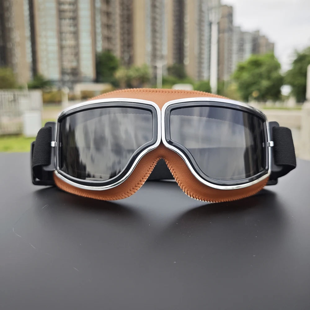 Retro Motorradbrille Vintage Schutzbrille Herren Damen Outdoor Fahrrad Brille