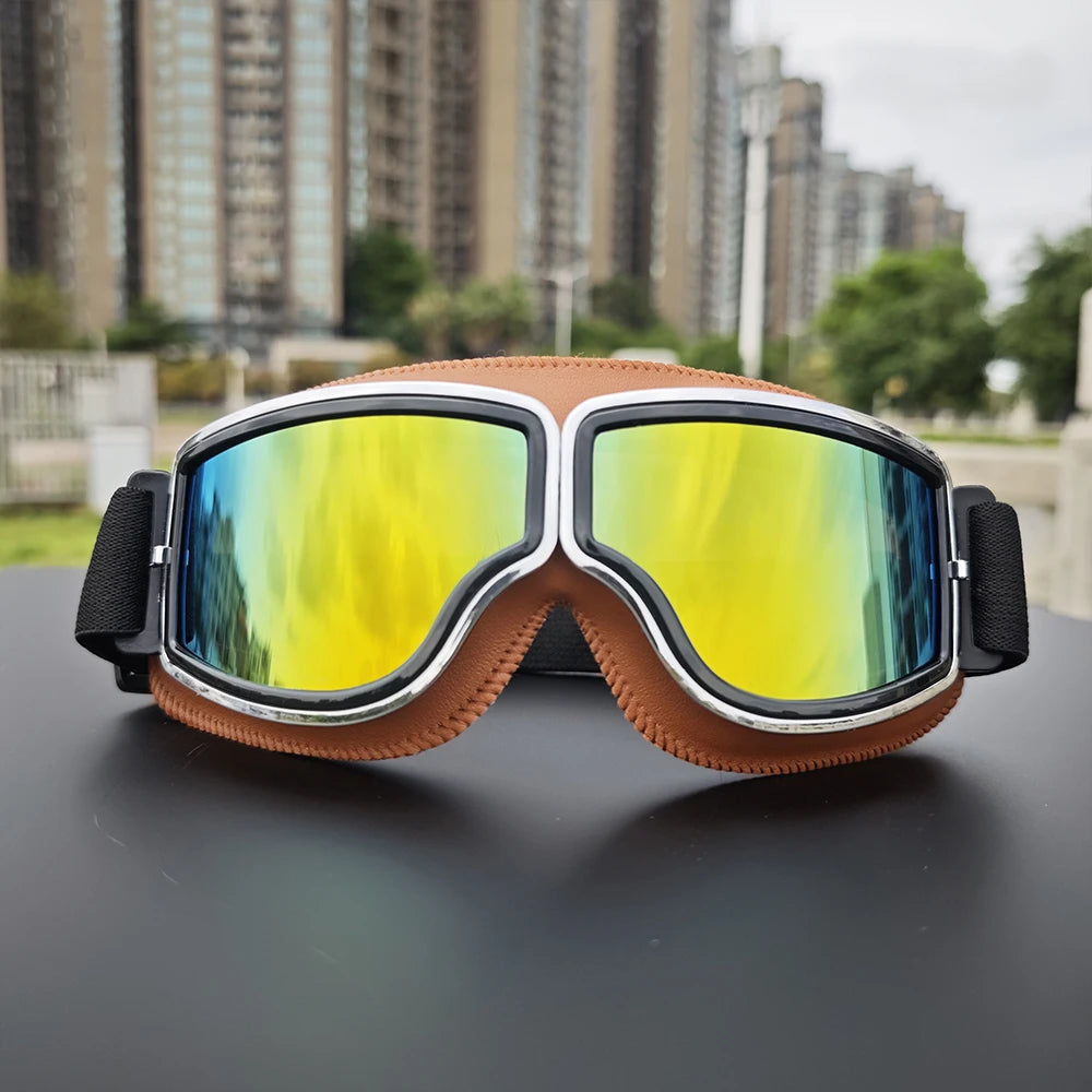 Retro Motorradbrille Vintage Schutzbrille Herren Damen Outdoor Fahrrad Brille