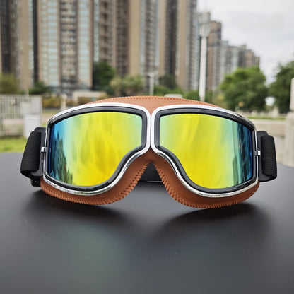 Retro Motorradbrille Vintage Schutzbrille Herren Damen Outdoor Fahrrad Brille