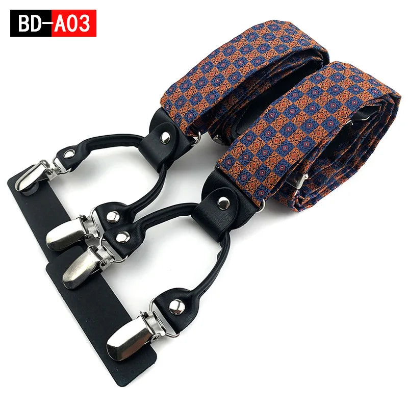 Designer Hosenträger Herren Paisley 6 Clips Elastisch Verstellbar 3,5 cm Y-Form Hochzeit Business
