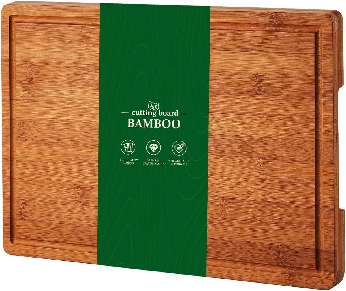 Bambus Schneidebrett 40x28 cm – Holz Küchenbrett mit Saftrille Griffen Hackbrett Servierbrett 2,5 cm