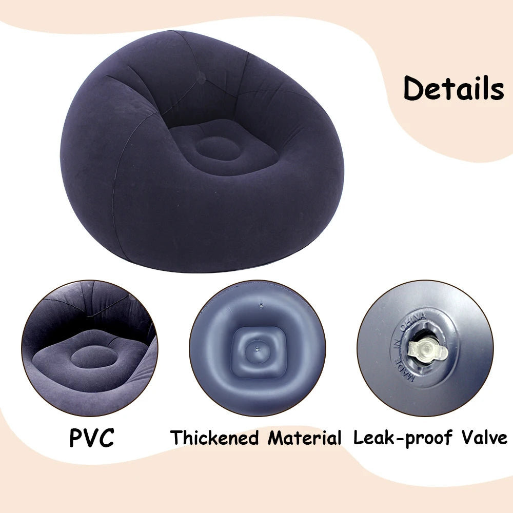 Aufblasbares Lazy Sofa Einzel – Beflockter Luftsessel PVC Camping Lounge Sofa Garten Strand Tragbar