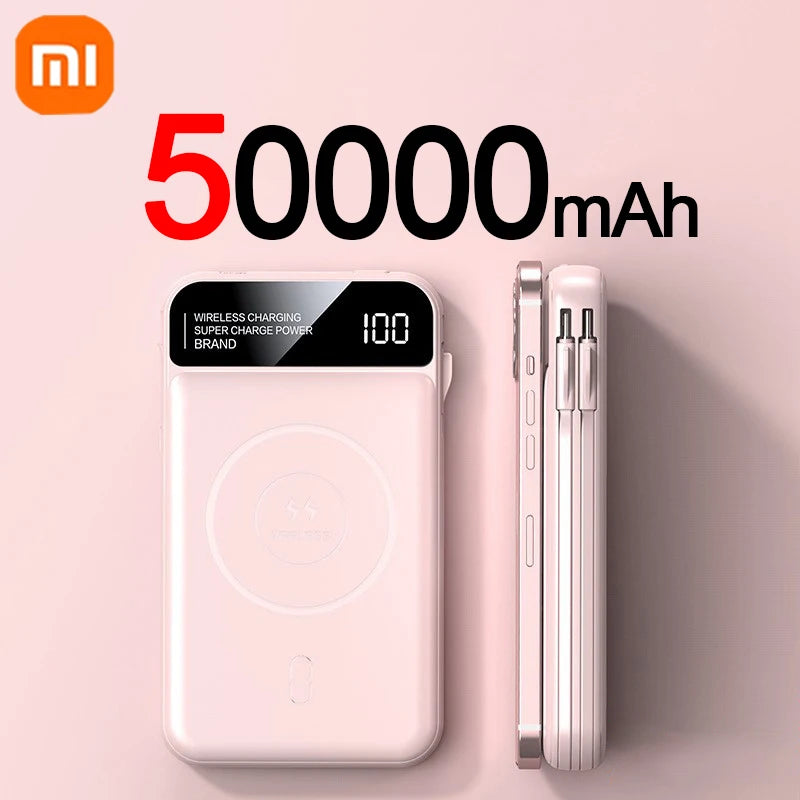 Powerbank 50000 mAh mit Magnetischer & Kabelloser Aufladung + Integrierte Kabel