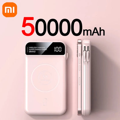 Powerbank 50000 mAh mit Magnetischer & Kabelloser Aufladung + Integrierte Kabel