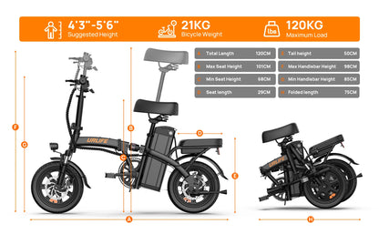 Kompaktes 14" Falt-E-Bike mit 250W & 48V Power für Stadt & Alltag