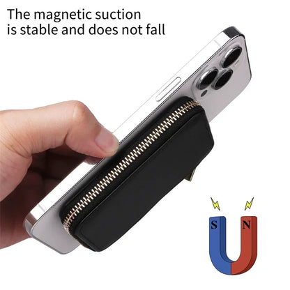 Magnetische Leder Geldbörse-Hülle mit Kartenhalter & Reißverschluss – Handyhülle mit Standfunktion für iPhone 16 / 15 / 14 / 13 / 12 / 11 Pro Max (MagSafe)