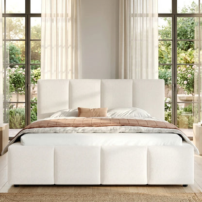 Polsterbett Bouclé Beige Doppelbett 160/180x200 cm Kopfteil Gittermuster Stauraum