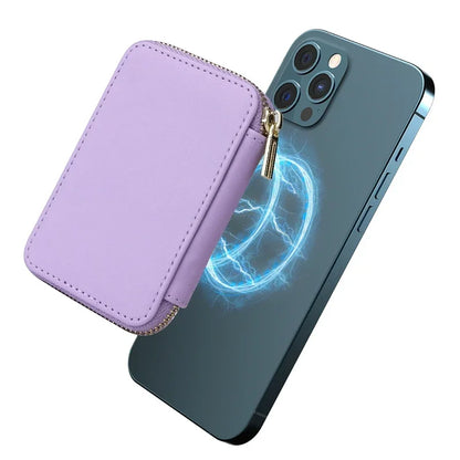 Magnetische Leder Geldbörse-Hülle mit Kartenhalter & Reißverschluss – Handyhülle mit Standfunktion für iPhone 16 / 15 / 14 / 13 / 12 / 11 Pro Max (MagSafe)
