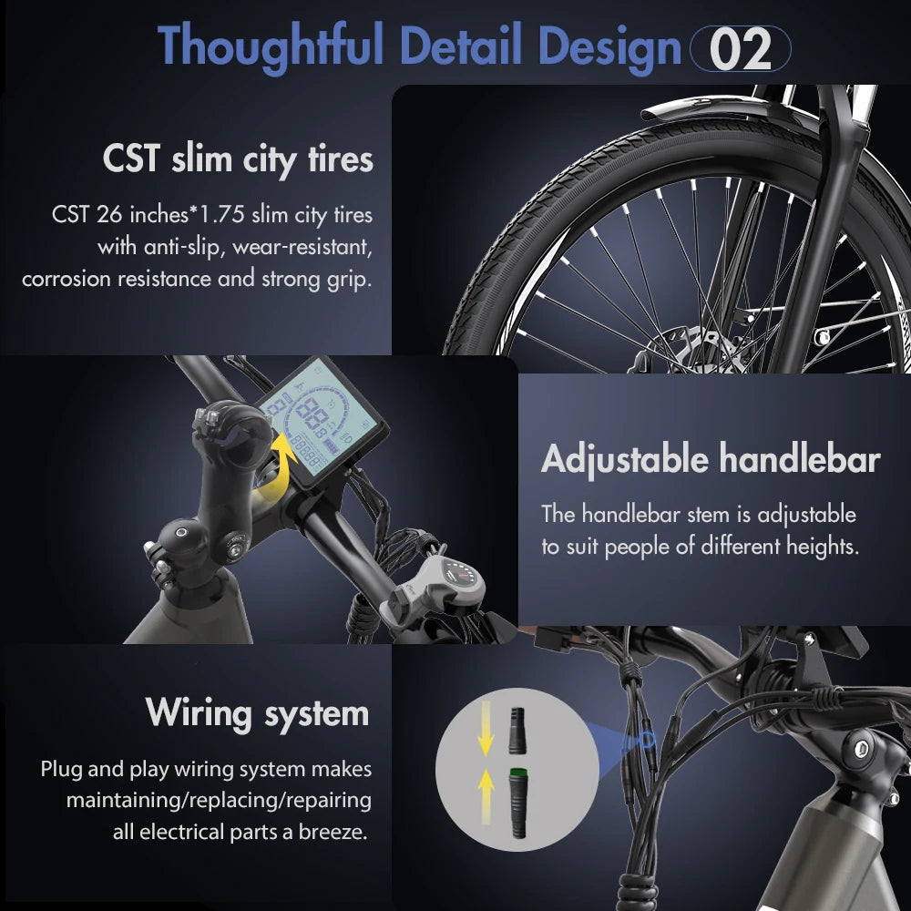 26 -Zoll City Allrounder E-Bike, 250W, 36V 14,5 Ah Akku – mit 36-monatiger Gewährleistung