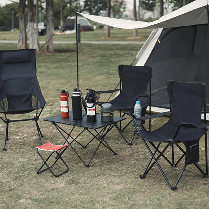 Klappbarer Campingstuhl – Outdoor Angelstuhl Strandstuhl Faltstuhl mit Getränkehalter & Tragetasche Schwarz
